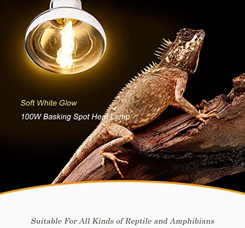 Wuhostam 100w reptile uva basking spot топлински светилки, мека бела светлина, покривка на сонцето за сонце за влекачи и водоземци,