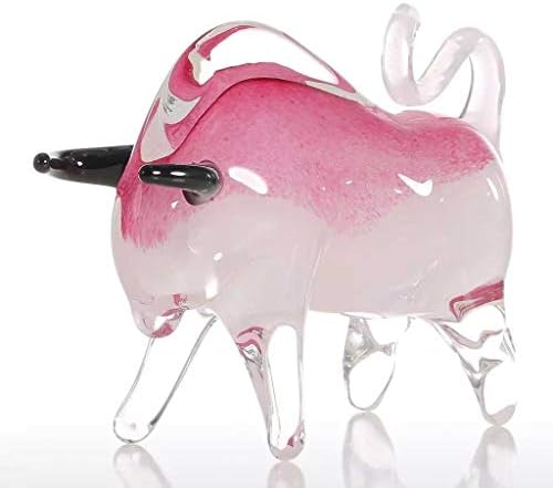 SJYDQ розови говеда фигурини стакло стакло украс мини животни фигурини рачни украси за домашни украси модерни додатоци за декорација