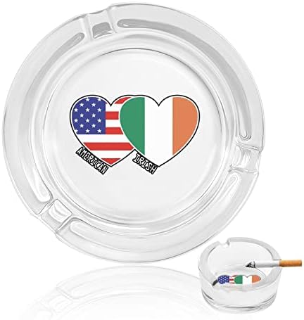 Ирско американско знаме срца стакло пепелник за цигари тркалезни ленти за пепел за домашна канцеларија и ресторани