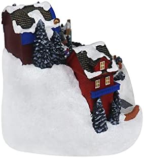 Божиќно село ски -центар со скијачи во движење - приказ на таблети анимирани со LED светла Божиќно село - Совршен додаток на вашите