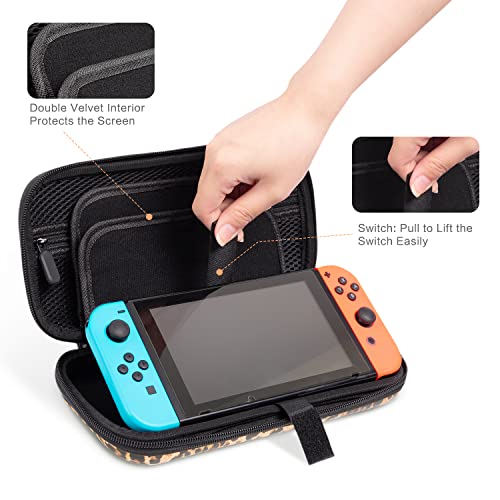 Drodalala Nintendo Switch Case OLED 2021/Switch Case Case 2017 за девојчиња, торба за покритие за патувања со леопард w/16 слотови за картички за игри, куќиште за талокс заштитна тврда школка, Contr