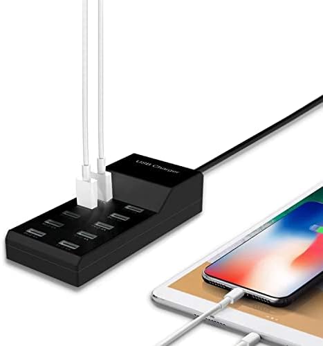 USB полнач USB станица за полнење 10-порта USB Desktop Hub Wallиден полнач, погоден за iPhone/iPad/Samsung Galaxy Note Tablet Android Smartphone