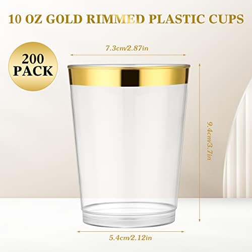 Јанџиан најголемиот дел од злато пластични чаши 200 пакувања 10 мл чисти пластични чаши за еднократна употреба Елегантни забавни чаши