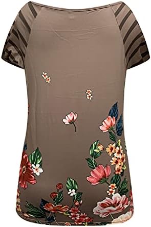 Женски кошули со вратот на вратот Обичен печатење со кратки ракави за кратки ракави на блуза маица летни основни врвови