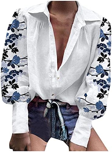 Копче за женско крпеница надолу од блуза Облечен случај во боја на весници во боја/геометриски принт со долг ракав