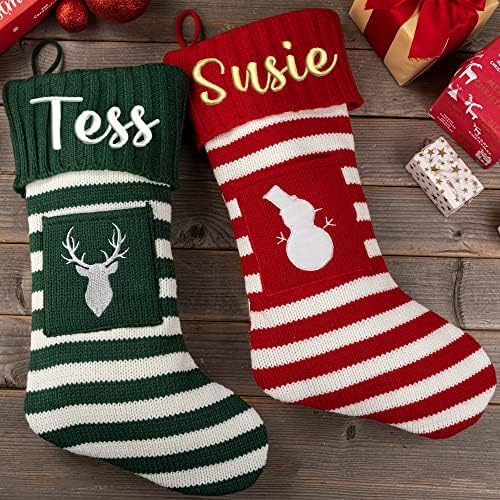 Најмногу персонализирани божиќни чорапи, 19 Големи ленти Божиќни чорапи за камин што висат украси Семеен празник Божиќ