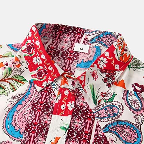 Плус големина копче Тенки блузи Менс Основни вградени геометриски кратки ракави на горе V вратот на Фестивалот Крстоносните блуза