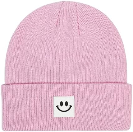 Cazytoyz бебе -бени капи мека зимска топла плетена плетена капа со насмевка лице за новороденчиња девојчиња девојчиња слатки плетени капачиња