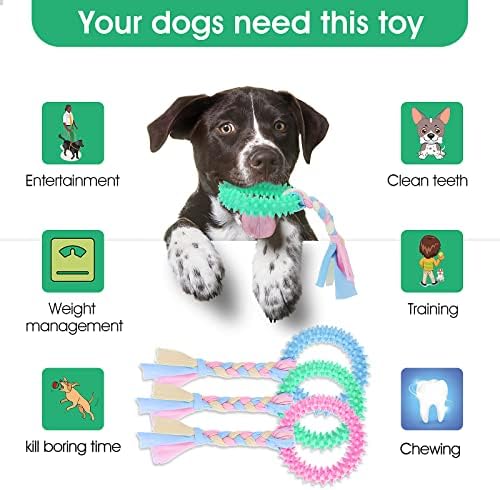 Tiesome кученце заби играчки со памучни јажиња, 3 парчиња гума од гума мало куче џвакање играчки прстени агресивни играчки за