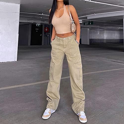 Baggy товарни панталони за тинејџери жени со високи половини со широки широки фармерки модни салон панталони Y2K E-Girl Streetwear