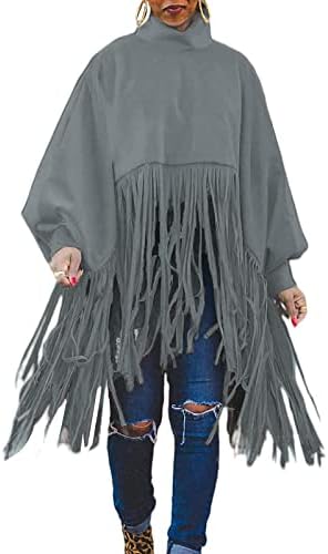 Clubsqueen женски високи вратци џемпер плус големина цврста боја територија на врвот каубојка долга ракав пулвер јакна