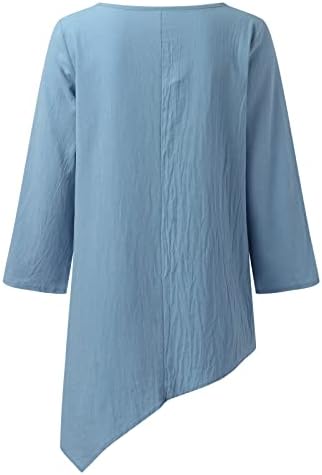 MTSDJSKF постелнини блузи за жени, графички печати три четвртина ракав o вратот удобни ленени кошули женски печатени маички