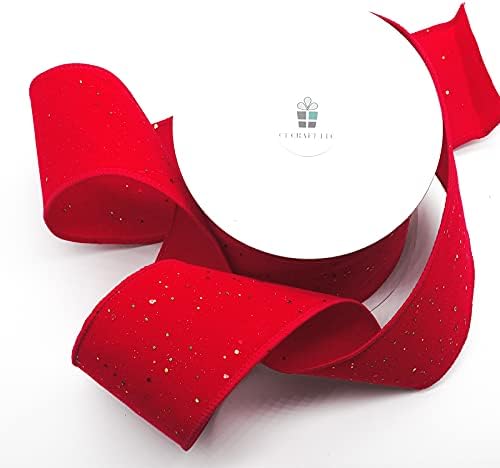 CT Craft LLC црвен кадифе со конфети сјај жичен лента -2.5 x 10 јарди -red/конфети сјај за Божиќ украсен дом, завиткување на подароци, правење