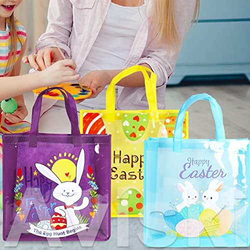 12cs Среќни Велигденски Чанти Со Проѕирен Прозорец, Торби За Подароци Од Велигденско Зајаче Со Рачки, Торби За Лекување, Мултифункционални