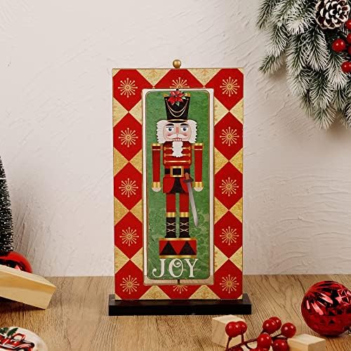 Божиќни украси на оревчести за оревче, 11,5 x 6 Оревократни дрвени знаци Божиќни украси, двострана шема со централни делови на таблети радост