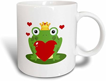 3drose симпатична среќна цртана жаба принц со срцева керамичка кригла, 11 мл, бело