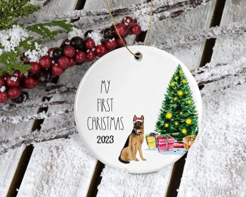 Адазуо германски овчарски украс-пети-украс-Божиќно украс подарок за loversубители на кучиња-Прво Божиќно чувар 2021 година, печатено од обете