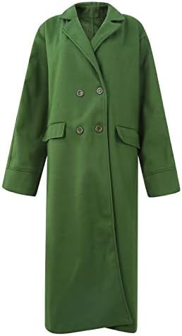 Омилени женски есен 2022 моден цврст џеб во боја со долг ракав лапел волнен палто за палто зимски облеки