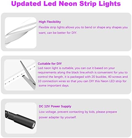 Неонски светла Shuxag 2022, 16,4ft/5m LED јаже светла за спална соба, 12V DC флексибилни LED ленти светла водоотпорен неонски флекс,