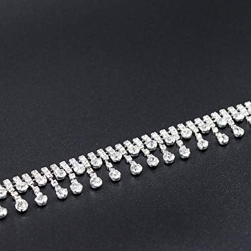 Jerler Rhinestone Tassel Fringe Trim Crystal Crystal Applique за шиење занаети идеална облека за свадбени забави DIY декорација, 1 двор 0,87 W