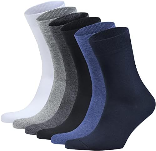 Чорапи за фустани за мажи HDL Класичен премија со чешлани памучни екипаж чорапи меки дишени 6 пара пара