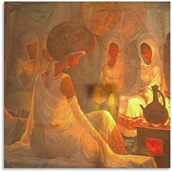 Гроздобер постер Апстрактна етиопска церемонија на кафе постери за платно печатење модерен wallиден декор платно сликарство wallидна уметност