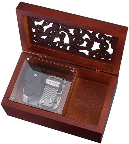 Антички врежана дрвена музичка кутија за ветерници, неверојатна музичка кутија за Грејс, со движење со сребро, во правоаголник