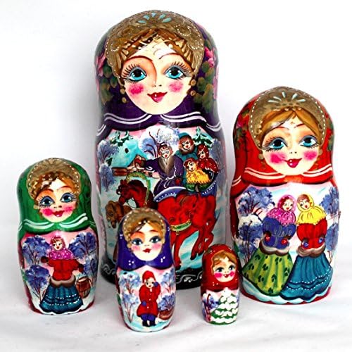 Јолкстар руска кукла за гнездење Традиционална „Зимска тројка“ - 5 -ПЦ 6,3 “