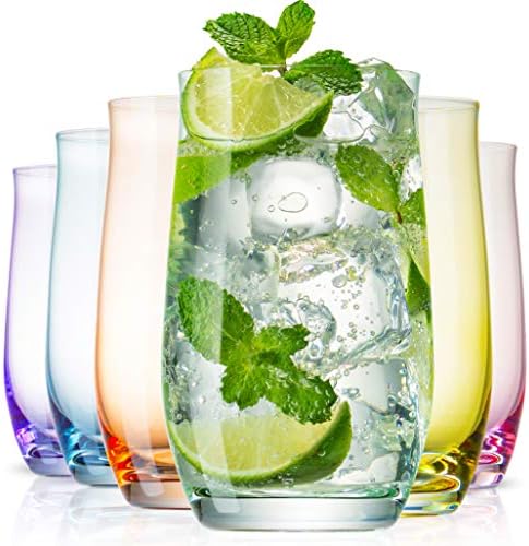 Шарени Чаши За Пиење [Сет од 6 | 14 Унци]Обоени Стаклени Чаши Со Тешка Пондерирана Основа, Повеќебојни Чаши, Чаши За Пиење, Чаши