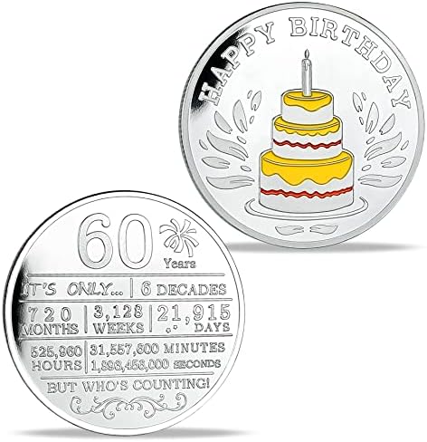 Среќен Роденден Монета за Колектори,60-ти Роденденски Подароци За Мажи,Жени,Сопруга,Сопруг,Мајка,Тато, Баби И Дедовци Роденден Среќа Монети