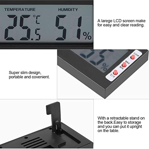Дигитален терметар, мерач на влажност на температурата на хигрометар, голем LCD дисплеј со висок низок рекорд