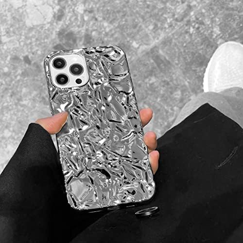 Shinymore iPhone 12 Pro Max Сјај Случај, Мода Блинг Сјајот Сребрена Симпатична Мека Силиконска Калај Фолија 3D Набори Жени Девојки Шокпроф