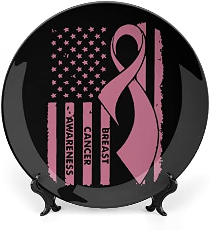 Американско Знаме Свест За Рак На Дојка Керамичка Коска Кина Декоративни Плочи Со Штанд Виси Орнаменти Вечера Плочи