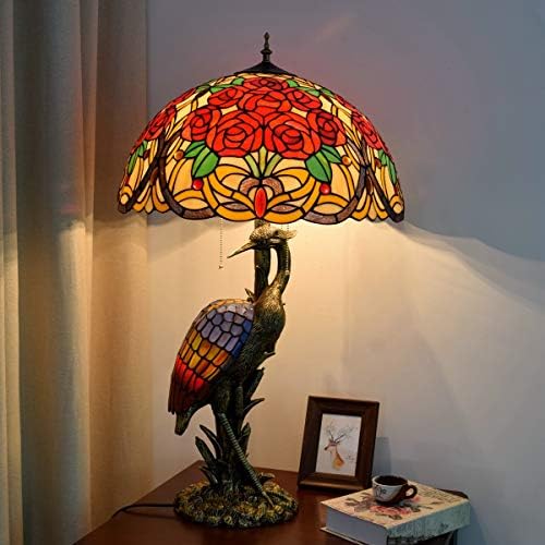 Рачно изработена стаклена ламба за стакло 20 тифани стил женски биро за птици, обоени рози стаклена лабави за дневна соба студија за спална соба
