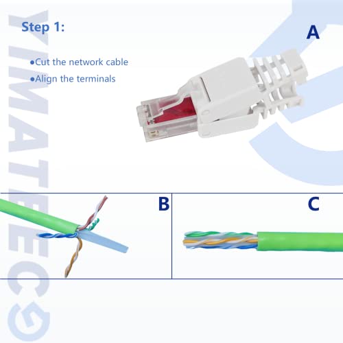 Yimateeco RJ45 CAT6A конектори без алатки за заштитени заштитени приклучоци за прекинување на етернет за 23AWG SFTP UTP кабел, 10Gbps 500MHz