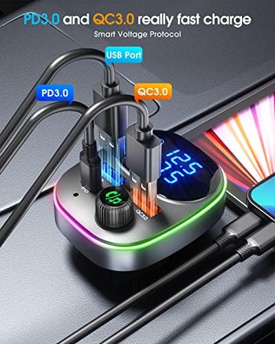 Bluetooth 5.3 FM Transmiter For Car Radio [2023 NEW], безжичен Bluetooth FM предавател со PD 20W и QC 3.0 Брзо полнење, без раце