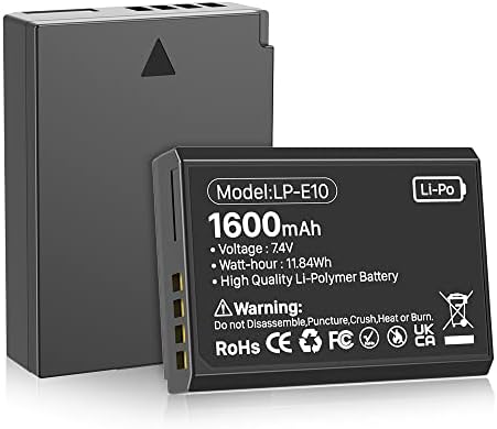 LP-E10 батерија 7.4V 1600mAh Батерија што може да се надополнува за EOS Rebel T3, T5, T6, T7, Kiss X50, Kiss X70, Kiss X80 Kiss X90 EOS 1100D,