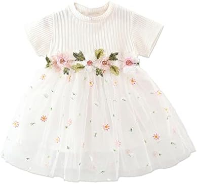 Патпат бебе девојки фустани краток ракав Туту фустан цветен тул фустан цвет девојче забава роденденска принцеза фустани