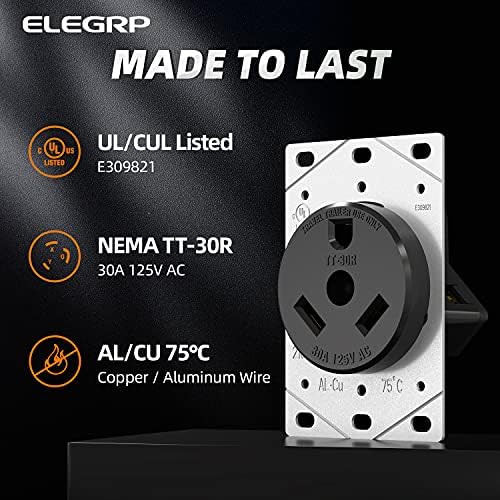 ELEGRP 30 AMPS RV-рецепт, излез за напојување на монтирање, NEMA TT-30R 120V, електричен сајт за директно сечило за RV и приколки