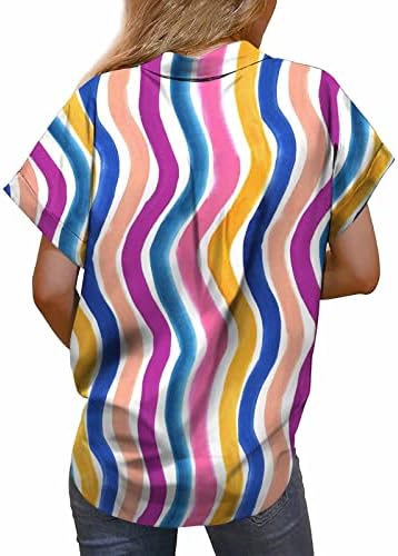 Обични врвови за тинејџерски девојки со кратки ракави со кратки ракави со торбички за вратот Спандекс печати шарени блузи маички