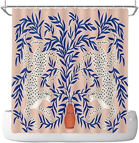 Дефото цветни туш завеси за бања апстрактни леопард цветни лисја полиестерска ткаенина домашна декорација со 12 куки 72х72 инчи