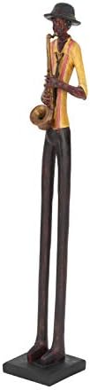 Деко 79 Полистонски музичар висок долг нозе џез бенд скулптура со црна база, сет од 4, 4 w, 24 ч, кафеава