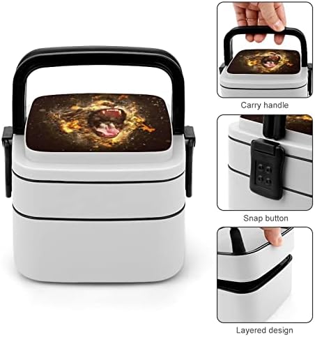 Лав во темна кутија за ручек Преносен двослоен бенто кутија со голем капацитет контејнер со контејнер за храна со лажица