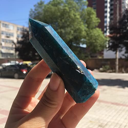 Природно сино апатит кварц кристален точки единечен пагода 1 парче погодно за домашни сурови камења и минерали