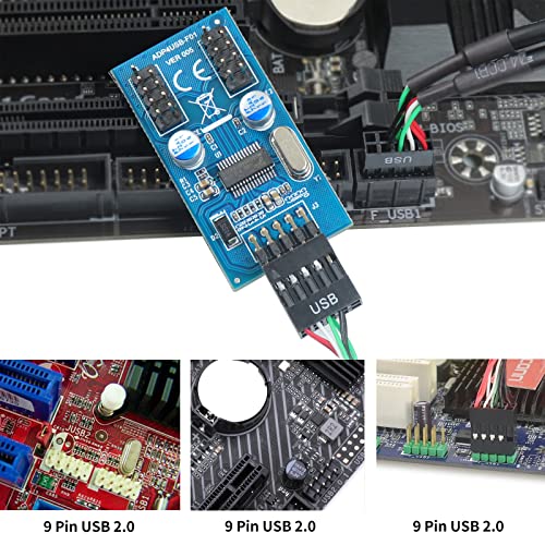 Trotwei Blue 9 Pin USB Header Header Meal 1 до 2, Splitter на матична плоча USB2.0 9PIN Hub, USB 2.0 9 Pin MALE 1 во 2 OUT 30cm продолжен