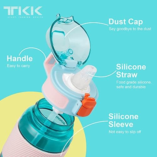 Шише со вода TKK со слама 20 мл пластично шише Тритан БПА бесплатно за училиште за деца, доказ за протекување, вреска