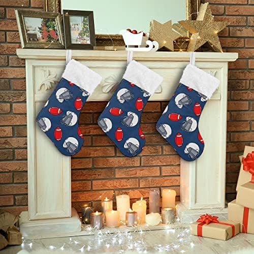Божиќни чорапи спортски рагби топка шема бела плишана манжетна мерцеризирана кадифена семејна празник персонализиран голем декорација