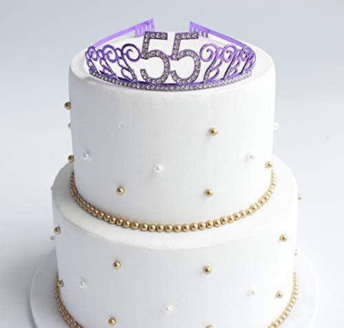 55 -та Бритдеј Виолетова Тијара и Саш, сјај сатен Саш и Кристал Ринестон Роденденска круна за среќна 55 -та роденденска забава за услуги за