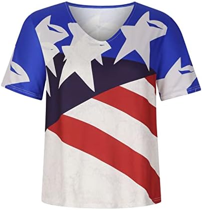 Тинејџерски девојки vneck Американско знаме графичко лабаво вклопување плус големина опуштена вклопена обична блуза маица за