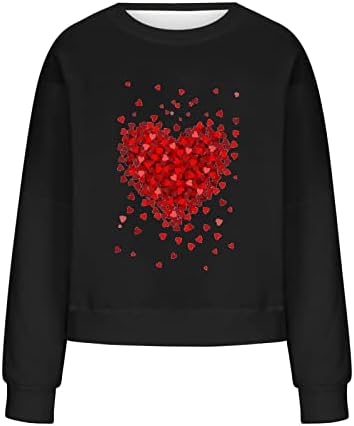 Земјоделски кошули за жени преголеми ден на в Valentубените, врвови со црвено срце, печати со долги ракави, кошули за празници за